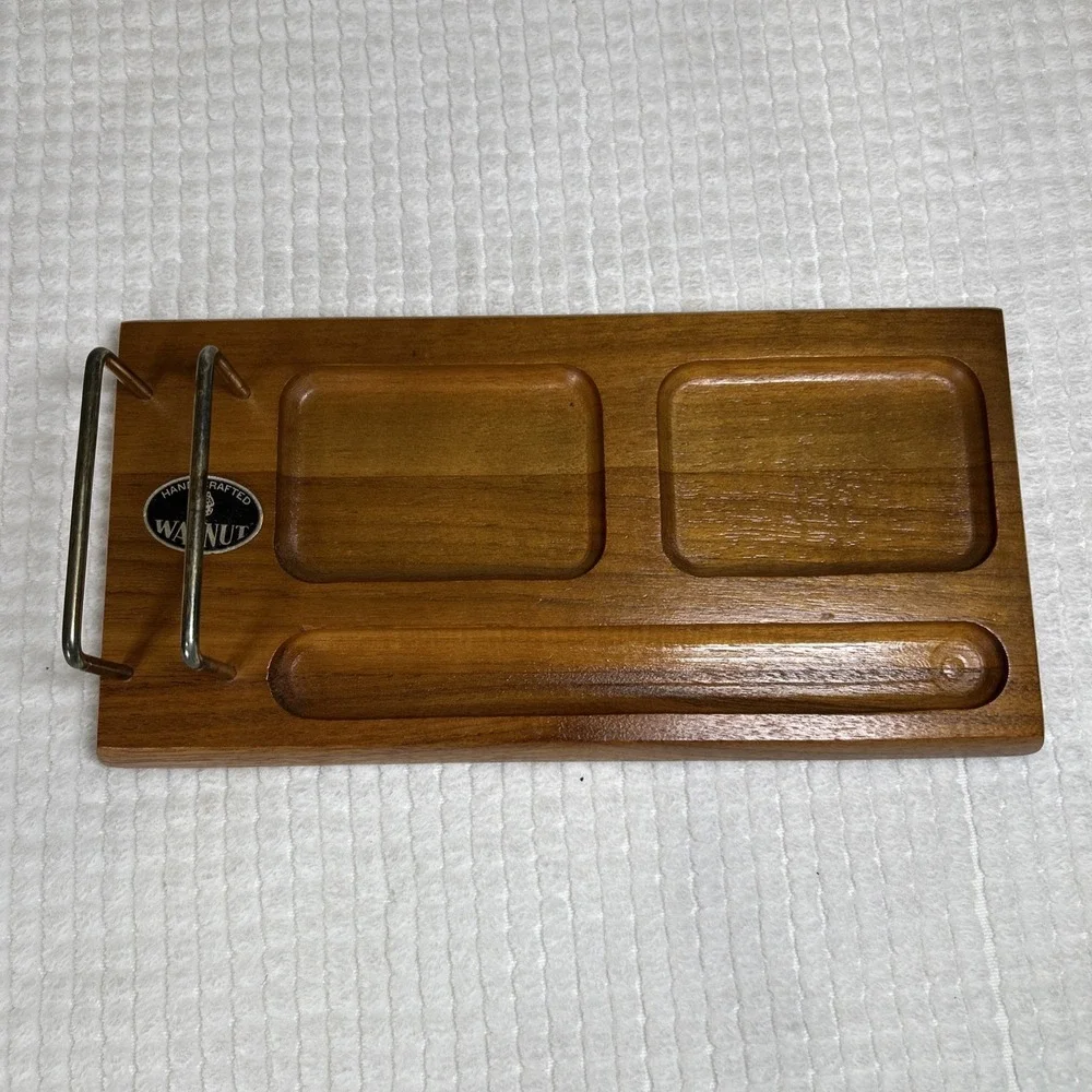 Vintage Hand Crafted Walnut Wooden Dresser Valet Desk Organizer 10